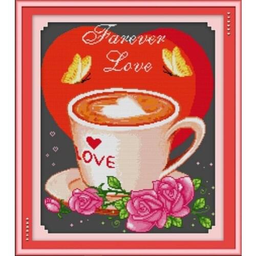 Coffee love cross stitch kit flower print counted stamped fabric 14ct 11ct hand embroidery DIY handmade needlework supplies bag