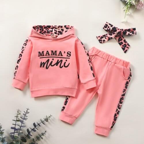 Newborn Kids Baby Girl Clothes Set Leopard Stripes Long Sleeve Hooded T-Shirt + Leopard Pants 2Pcs Outfits Set for Toddler Girls