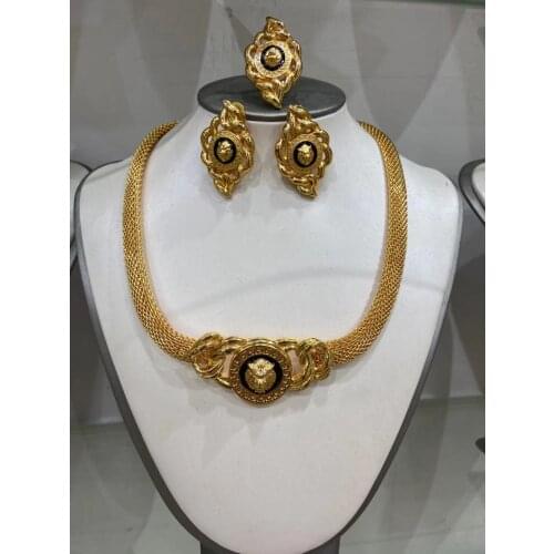 Arab Dubai Bride Jewelry Set 24K High-End Temperament Real Gold Plated Jewelry Wedding Set Necklace Earring Ladies Gift Set