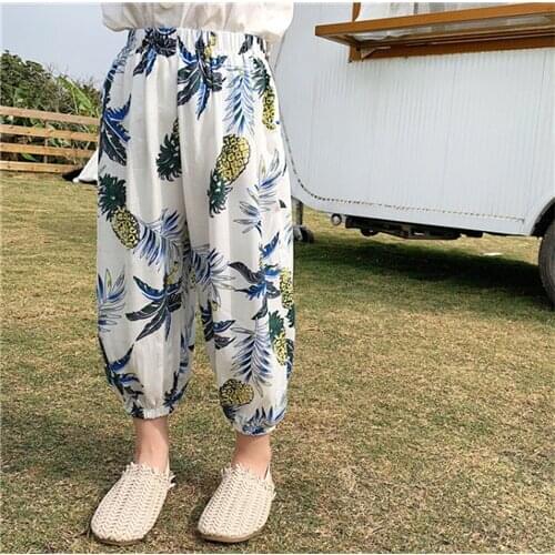 Summer Kids Baby Boy Girl Floral Trousers Bloomers Breathable Anti-mosquito Harem Pants toddler Elastic Waist Trousers