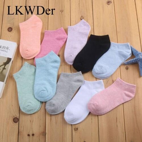 LKWDer 5 Pairs/Lot Womens Cotton Blend Ankle Socks Summer Low Cut Cute Candy Color Boat Socks Womens Thin Sock Slippers Girls