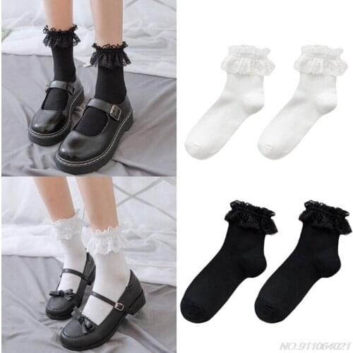 Women Girl Sweet Ruffle Frilly Lace Short Crew Socks Japanese Lolita Kawaii School Solid Color Breathable Mesh Princess Dropship