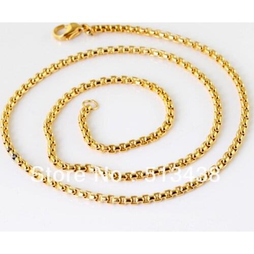Fashion jewelry gold Stainless Steel women&mens 2.4mm box chain necelace,19.6'' ,charming gifts