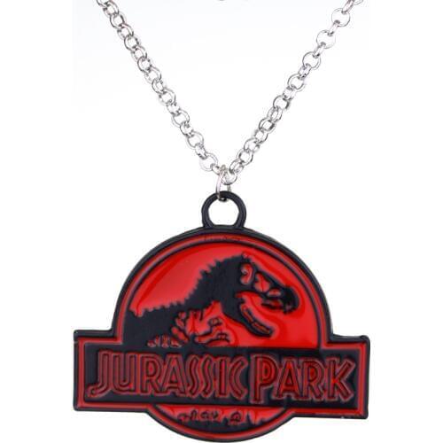 MQCHUN Science Fiction Advent Jurassic Park Logo Metal Pendant Red Enamel The Jurassic World Dinosaur Pendant Fashion Necklace-3