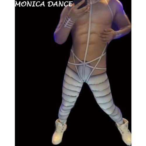 Men 3D Printing Jumpsuits Sexy Stage Stretch Skinny Rompers Nightclub Stage Bar Men Outfit DJ Pole Dancing Show Dance Costume