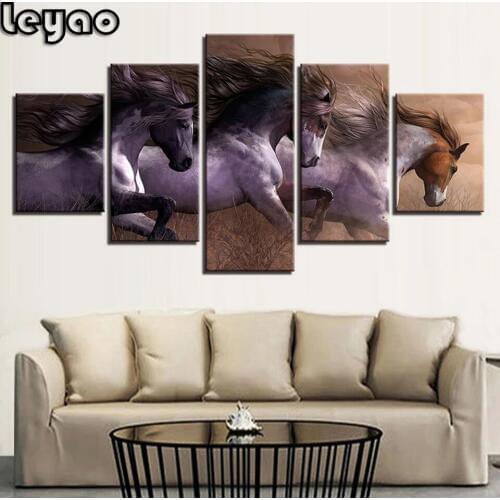 Horses Racing 5 Piece diamond painting Multi Panel square/round diamond embroidery Canvas Wall Art Unframed