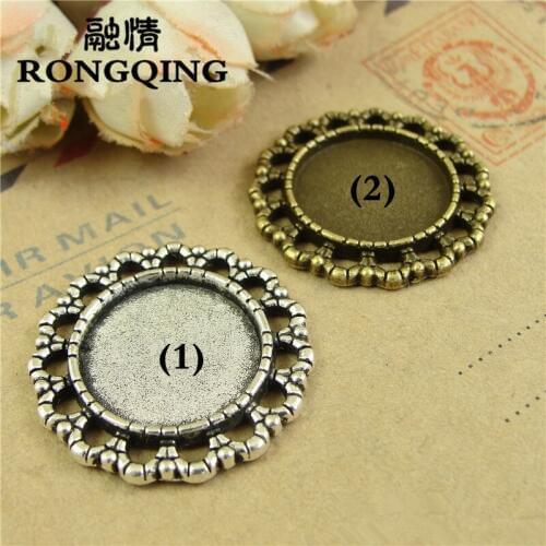 RONGQING 50pcs/lot Hollow Lace Flowers Pattern Round 16MM Cabochon Base Settings Sieraden Maken DIY Jewelry Findings