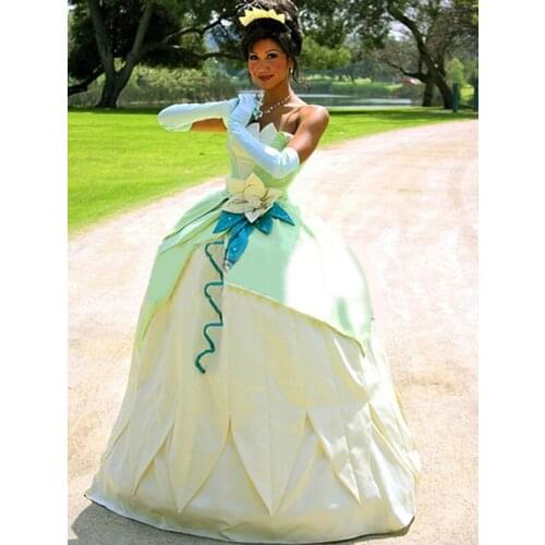 New Arrival Tiana Cosplay Princess Adult Costume Halloween Party Dress Custom Made