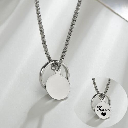 Acheerup Engraving Name Round Pendant Necklace Stainless Steel Detachable New Custom Nameplate Gift Jewelry For Women/Men Lovers