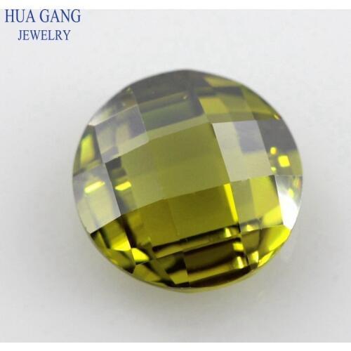 Peridot Cubic Zirconia Stone Round Shape Double Checkerboard Cut Loose CZ Stone Synthetic Gems For Jewelry 4~14mm