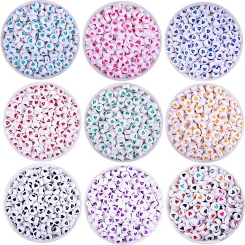 100pcs 7mm Flat Round Alphabet Beads Acrylic Colorful Heart Letter Beads for Charms Jewelry Making DIY Accessories Random Mixed
