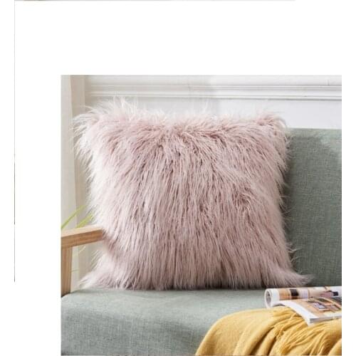 Cushion 45*45cm Plush Comfortable Warm Pillow With Core Soft Fauxl Wool ,For Sofa Office Chair Car