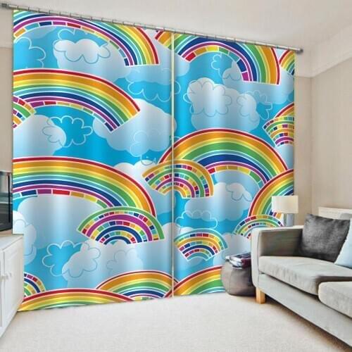 Custom cartoon rainbow curtains Window Blackout Luxury 3D Curtains set For Bed room Living room Office 3d curtains