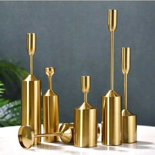 Simple Moments Metal Gold Plated Candle Holders High Quality Pillar Wedding Home Decoration Candlestick