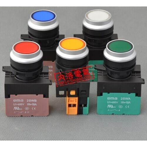 [SA]EMA illuminated pushbutton 22mm self-locking E2P5 * .A LED AC110 / 220V 1NO or 1NC--10pcs/lot