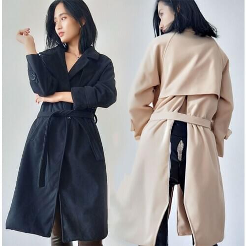 Sexy Outdoor Sex Clothes Lovers Flirting Couples Sex Woman Hidden Zipper Windbreaker Belt Woollen Cloth Thicker Autumn Winter 2