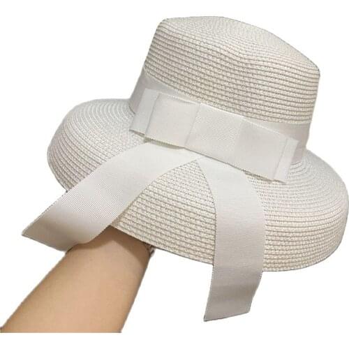 2021 Letter Shade Cap Straw Hat Color Matching Bow Knot Fashion French Hepburn Small Fragrant Hat Outdoor Beach Hat