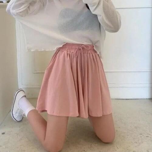Summe Womens Shorts Elastic Belt Shorts Skirts Fashion Casual High Waisted Shorts Harajuku Girl Wide Leg Skirt