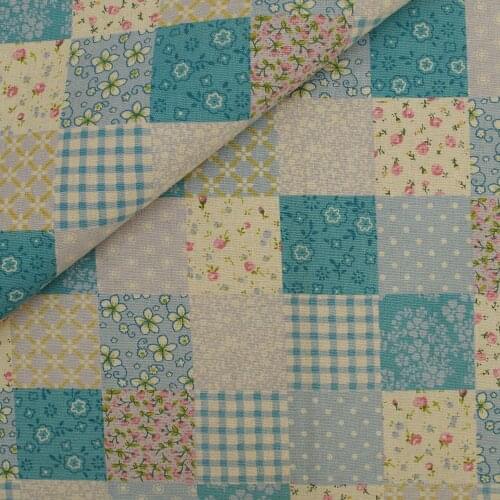 140cmx50cm Cotton Linen Fabric for handmad, bed, bag, curtain - Patch and flora - blue (LF089)