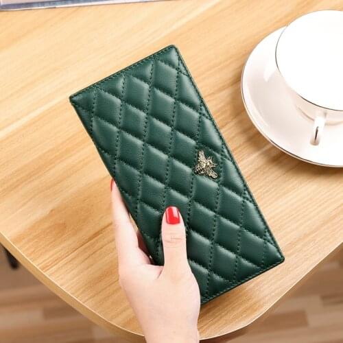 Thin womens wallet long sheepskin fashion card holder multi function bank credit card clip high grade brand wallet