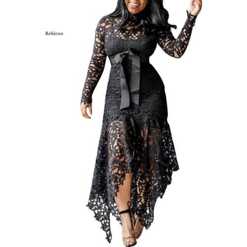 Vintage Party Sexy Black Lace Long Dress Plus Big Size Large M-Xxxl 4Xl Women Mesh Hollow Blue African Maxi Dress Long Dress