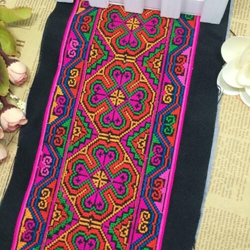 Miao cross stitch crochet fabric lace trim 12cm dress collar ribbon tape webbing ethnic tribal nepal thai india boho gypsy DIY