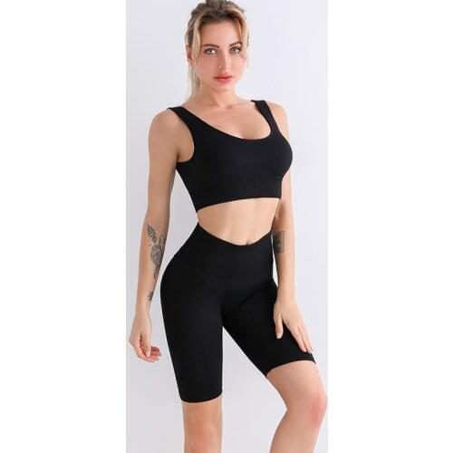 High Quality Seamless Black Coffee Womens Yoga Set Brethable Skin-frendly Running Cycling Sports Bras High Waist Slim Shorts