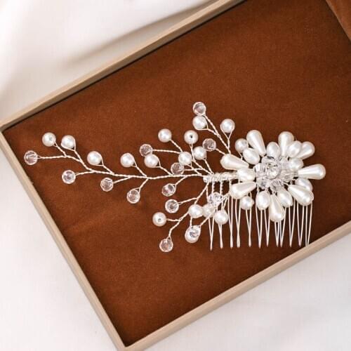 Silver Color Women Hairpin Imitation Pearls Hair Comb Handmade Rhinestone Headpeice Wedding Hair Accessories Hair Ornaments VL