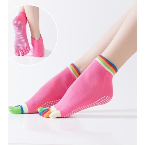 Yoga Pilates Socks 5 Toe Five Finger Non Anti Slip Cotton Sport Pilates Fitness Socks Ladies Color Toes Socks