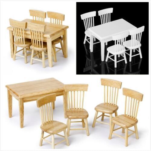 1/12 Dollhouse Dining Room Furniture Set 5pcs Dining Table and 4 Chairs