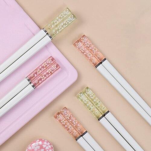 1pair Amber Cherry Blossom Alloy Chopsticks Chinese Chopstick Reusable Tableware