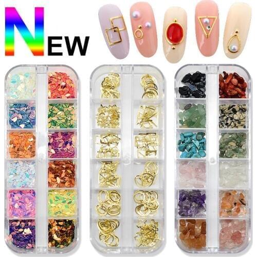 100boxes 12 cells separate box shaped deformed rivets tro Rhinestone oval hemp wreath drill nail decoration alloy Accessories