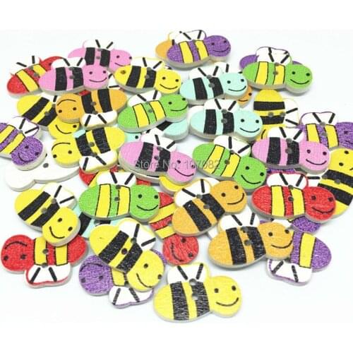1000pcs 20x13mm Mixed Wood Bee Buttons Cartoon Crafts BUTTON CARDMAKING Embellishments