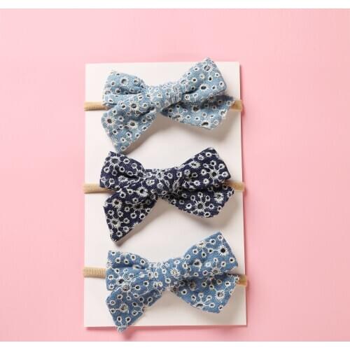 12pcs/lot Baby Bow Nylon Headbands Embroidery Knot Barrettes For Girls Elastic Hair bands Wholesale Headwear Hair Accessories