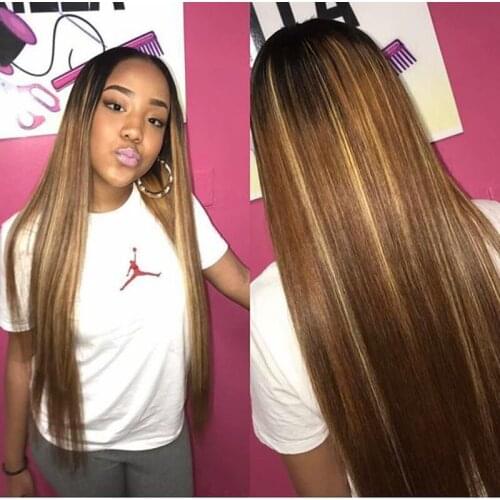 150% Straight Ombre Human Hair Lace Wigs For Women Honey Blonde Highlighted Lace Front wigs Natural Hairline