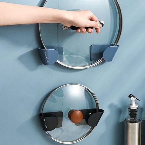 2Pcs/Set Self Adhesive Pot Lid Holder Punch-Free Cover Storage Rack Holder Kitchen Cooking Utensil Tool Organizer