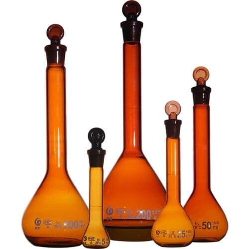 2pcs/lot 1-2000mL Brown Lab Measuring Volumetric Flask Quantitative Shaker Pyknowmeter Laboratory Equipment