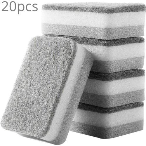 20pcs Double-sided Scouring Pad Strong Decontamination Sponge Scrubbing Dishes And Pots Kitchen Cleaning Cloth