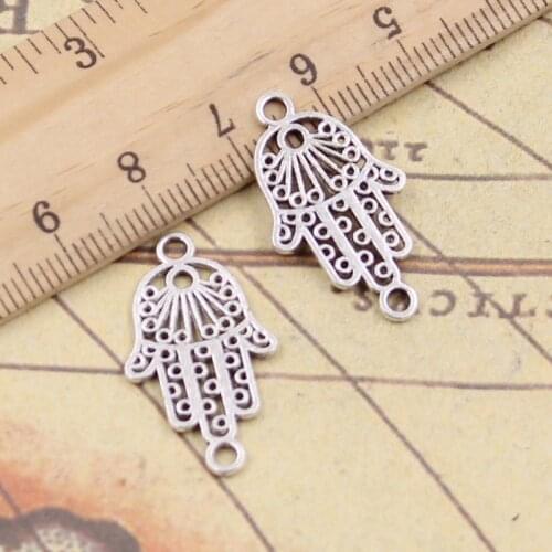 35pcs Charms Hamsa Hand Protection Connector 26x15mm Tibetan Silver Pendants Antique Jewelry Making DIY Handmade Craft