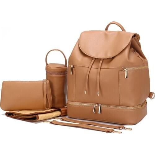 4pcs/set PU Mommy Bag Leather Material Baby Diaper Bag Black Brown Pink Color Travel Backpack Stroller Bag for Baby