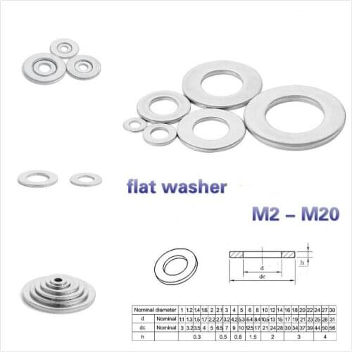 5-100pcs Flat Washer M2 M2.5 M3 M4 M5 M6 M8 M10 M12 M14 M16 M18 M20 Stainless Steel Washers Plain Washer Gaskets DIN125