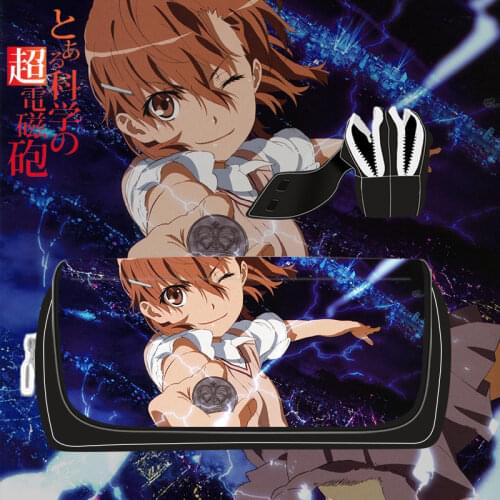 Anime Toaru Kagaku no Railgun Misaka Mikoto Cosplay Student Oxford Stationery Bag High-capacity Pencil Case Zipper Pencil box