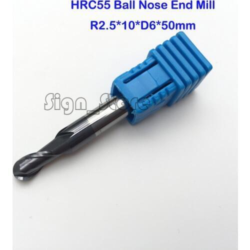 Free shipping 3pcs/set R2.5 Real HRC55 2 flutes ball nose end mill milling cutter CNC router bit 6*5*50mm