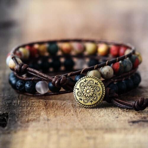 Wrap Bracelets Cool Mix Matte Onyx Stone 2 Strands Leather Bracelets Handmade Bead Couple Bracelet Dropship Punk Jewelry