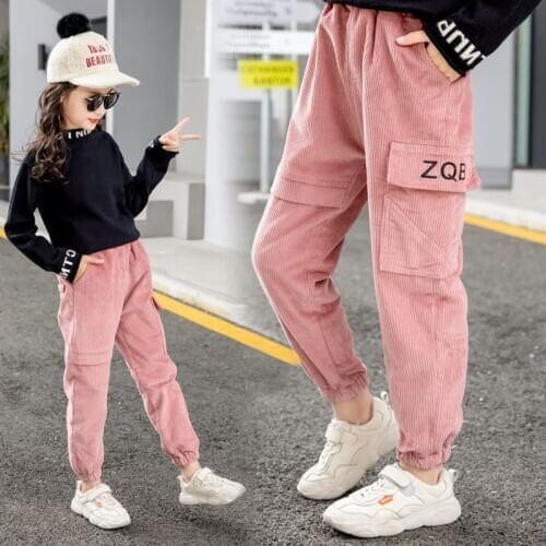 Girls Pants Solid Color Pants For Girl Autumn Winter Corduroy Trousers For Children Casual Style Kid Clothes 6 8 10 12 14