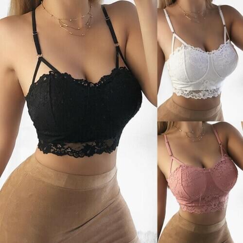Womens Lingerie Push Up Bra Padded Tank Tops Ladies Crop Lace Floral Bralette