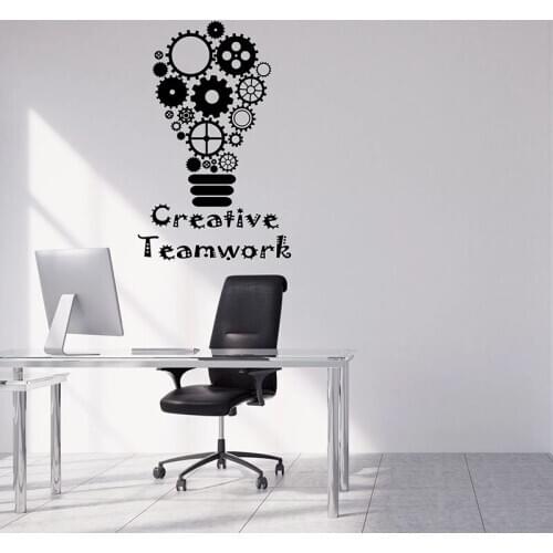 Business Wall Decal Creatives Teamwork Logo Office Interior Decor Light Bulb Gear Art Door Window Vinyl Stickers Wallpaper Q867