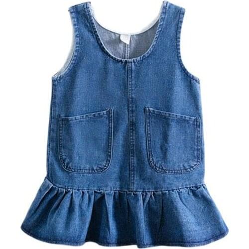 Kids Sleeveless Denim Dresses Baby Girls 2021 Summer New Fashion Sweet Children Casual Vest Dress Newborn Baby Girls Denim Dress