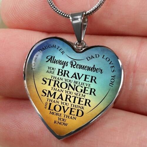 To My Daughter Dad Loves You Heart Pendant Necklace Encouraging Quote Neckchain Family Gift To Daughter From Dad Jewelry Gift