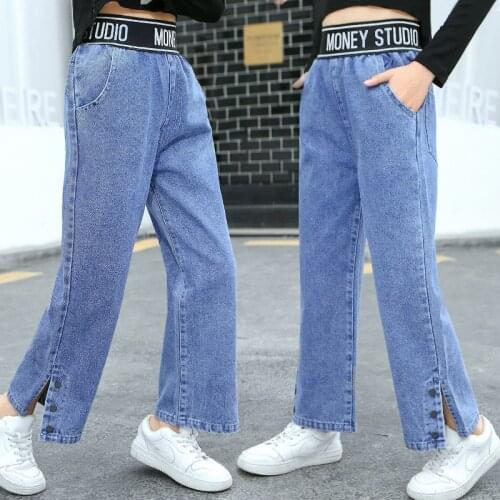 Girls Jeans 2021 New Children Pants Casual Solid All-match Jeans for Kids Trousers Fashion Straight Leg Pants Teens Clothes 14 Y